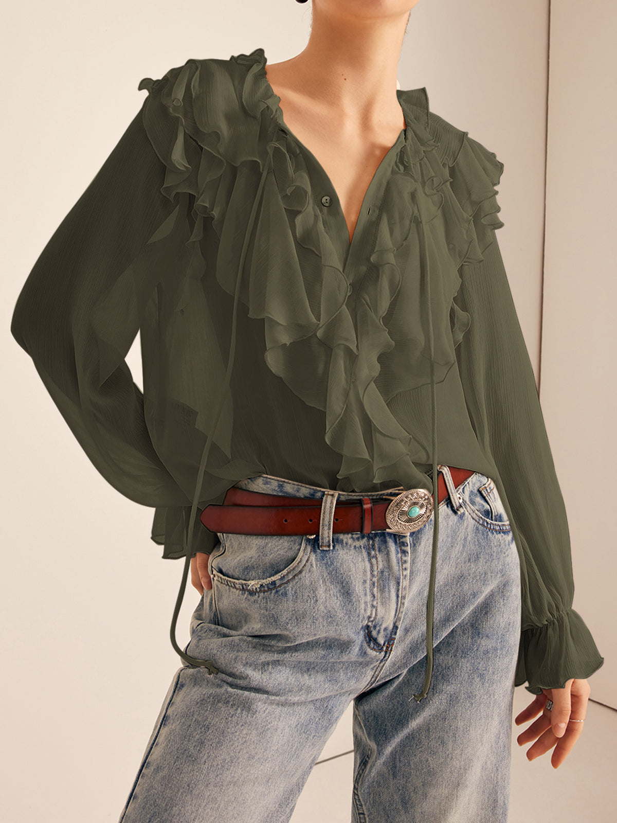 Ruffle Chiffon Shirt