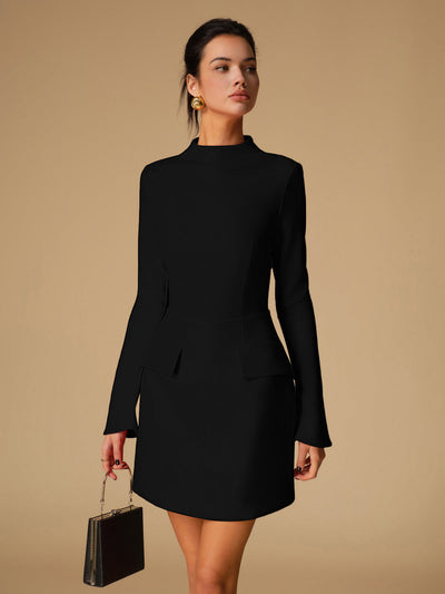 Mock Neck Plain Dress