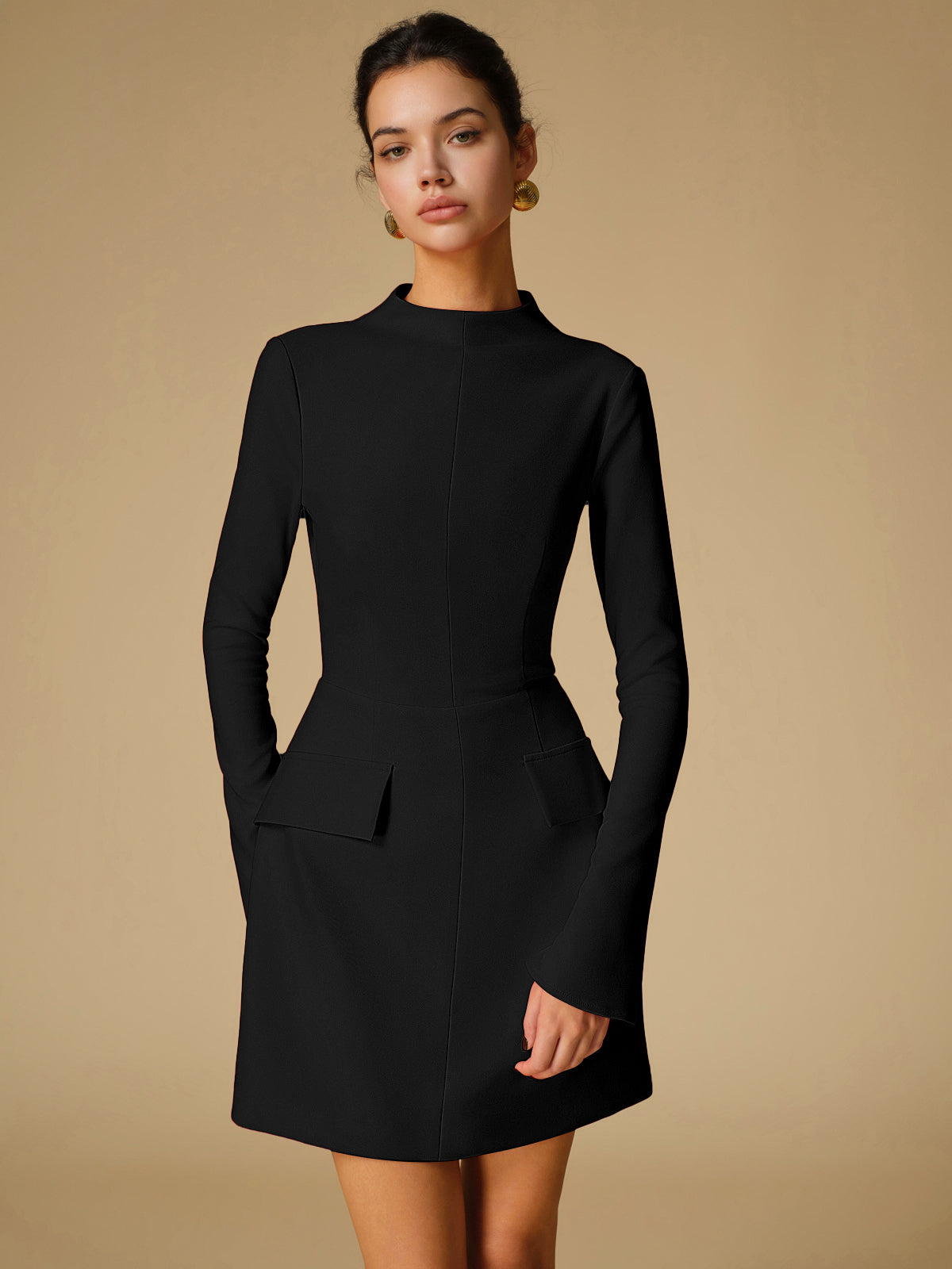 Mock Neck Plain Dress