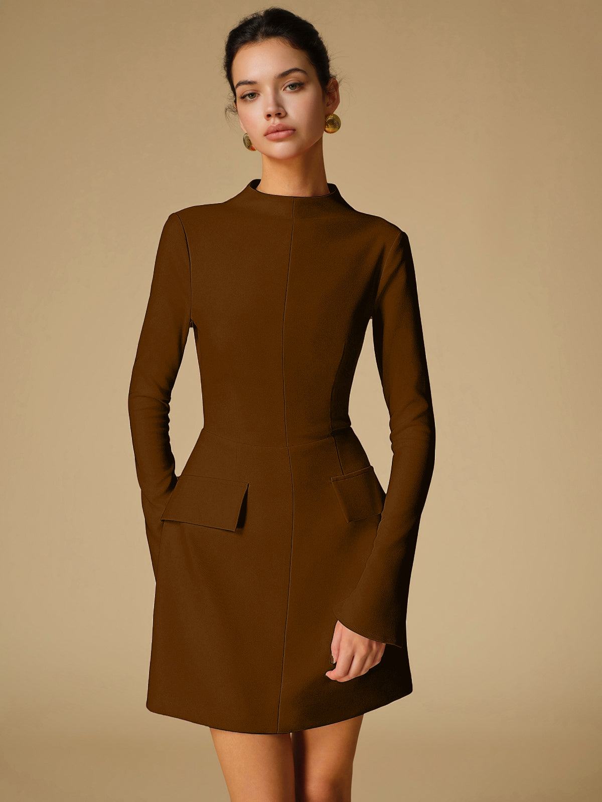 Mock Neck Plain Dress