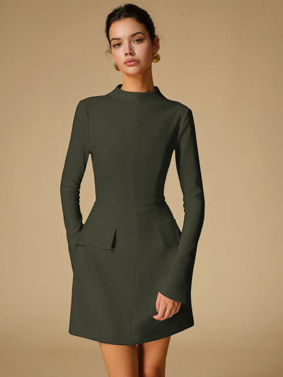 Mock Neck Plain Dress